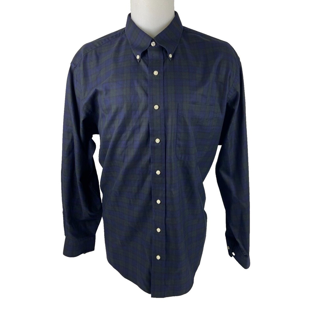 Jos A Bank Men XL Traveler Long Sleeve Shirt Blue Green Tartan Plaid